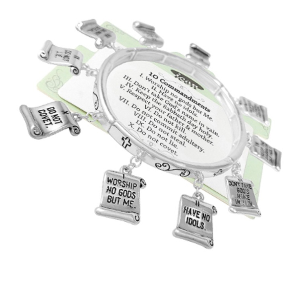 Silver Ten Commandments Charm Bracelet